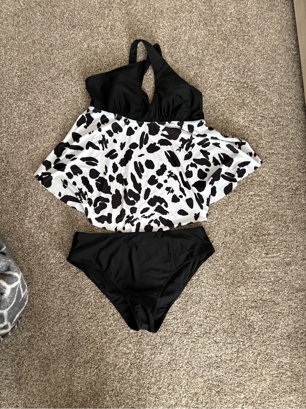 Black & White Cow Print Two-Piece Tankini Swimsuit